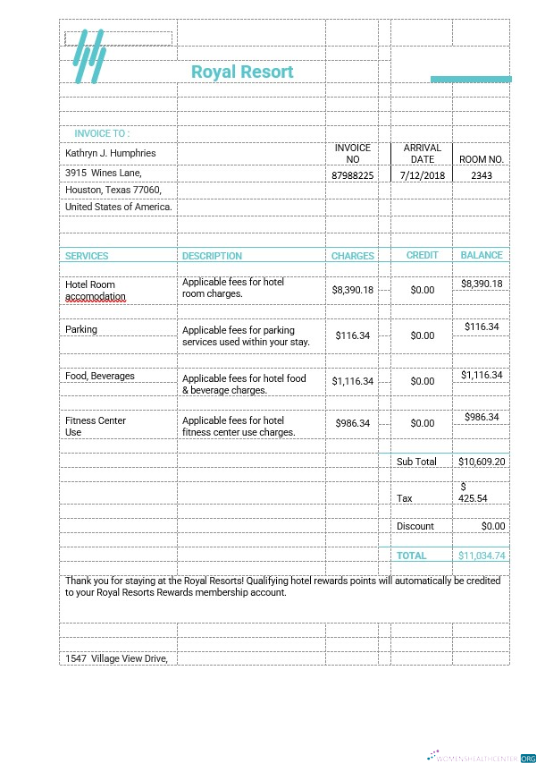 Download Royal Resort Invoice Template Photoshop template